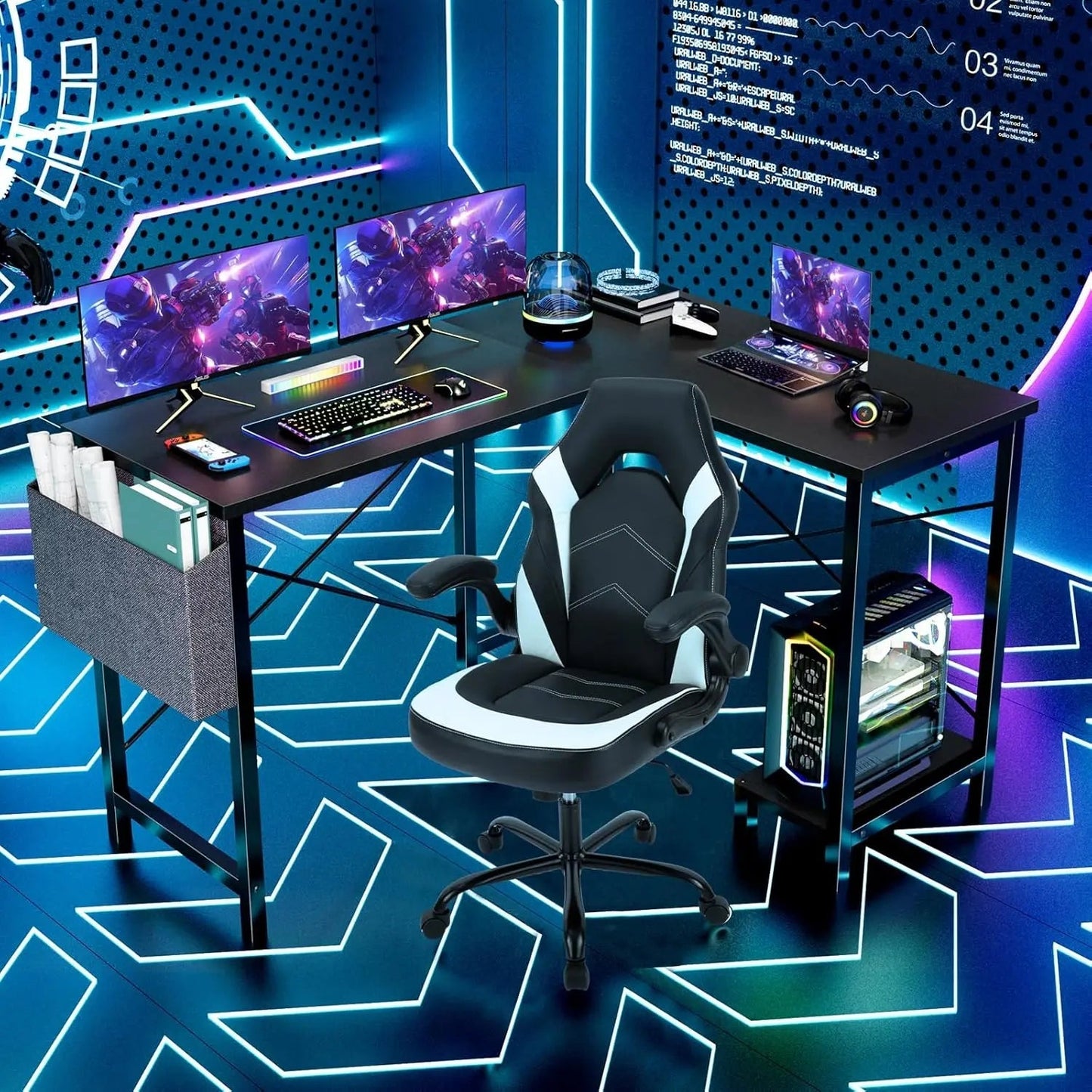 L Shaped Desk. 50-Inch Computer Desk. Corner Gaming Desk. CPU Stand. Home Office. Black. Allinoneshop-24