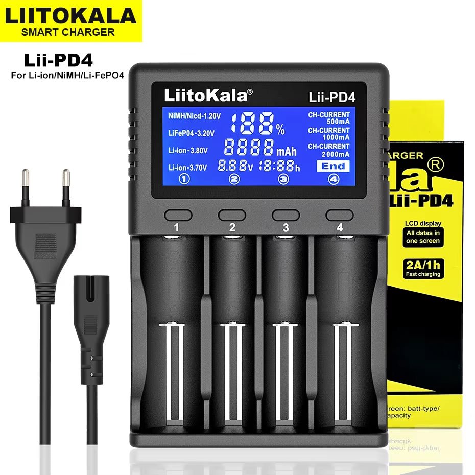 Lii-Pd2 LII-PD4 Battery Charger for 18650 26650 21700 18350 AA AAA 3.7V/3.2V/1.2V Lithium Nimh Batteries Allinoneshop-24