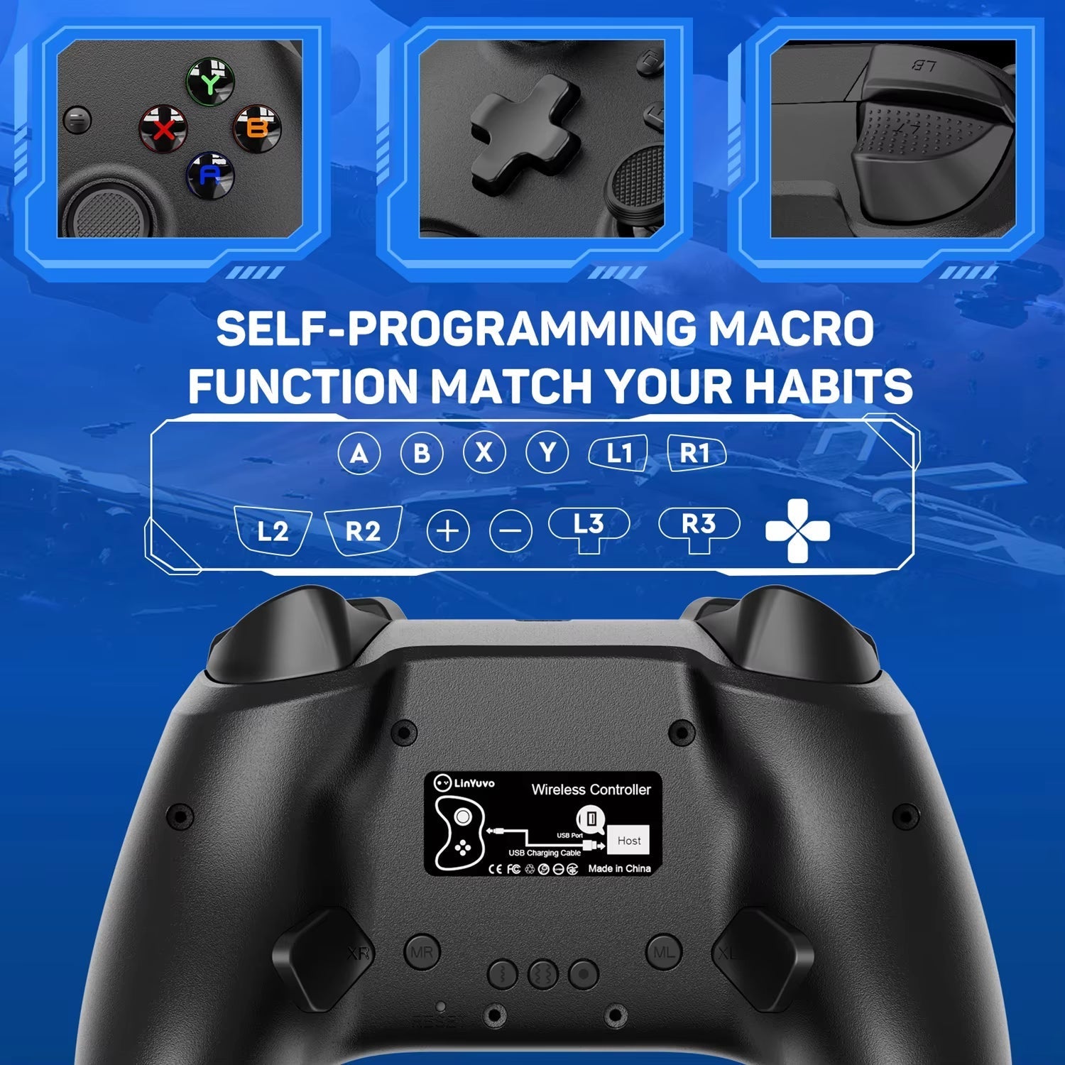 Linyuvo Wireless Controller for Switch/Pc/Ios/Android/Tesla Car,With Vibration, Motion, Turbo,Metal Joystick and LED Light Allinoneshop-24