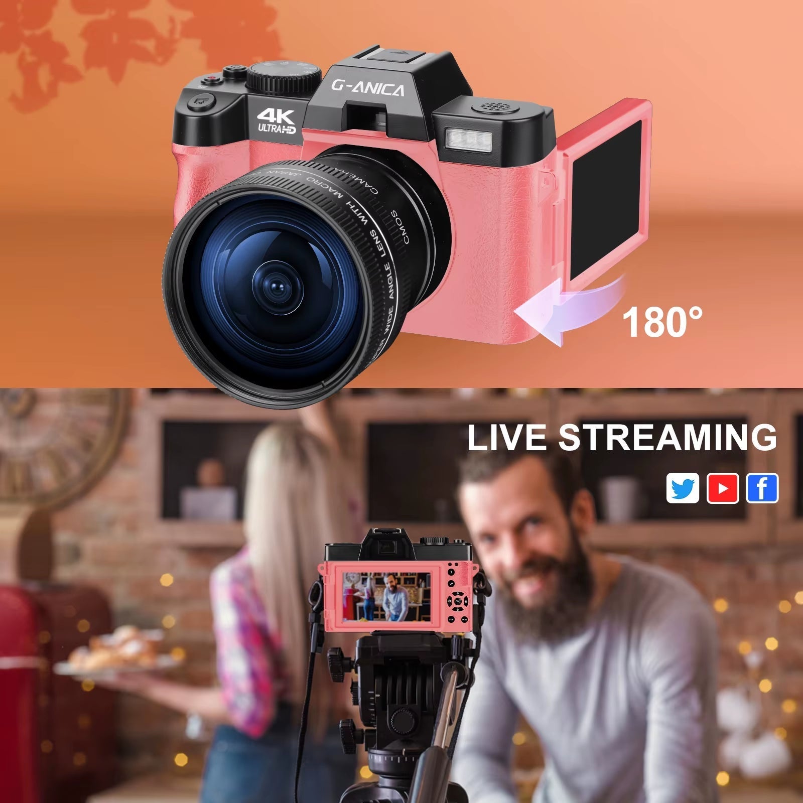 Macro Lens 4K Pink Digital Camera Flip Screen Selfie Camera 48MP Youtube Vlog WIFI Network Camera 16X Digital Zoom Allinoneshop-24