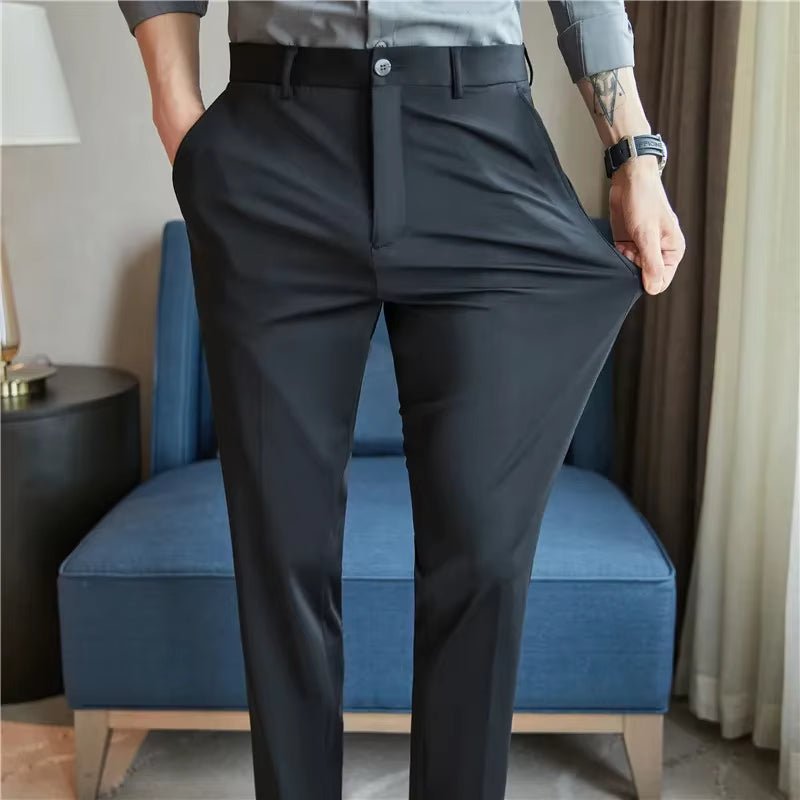 Mens Dress Pants Trousers 2024 Summer New Thin Breathable Solid Casual High Elastic Slim Fit Suit Pants Streetwear Men Clothing Allinoneshop-24