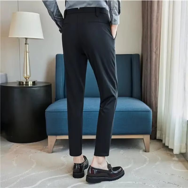 Mens Dress Pants Trousers 2024 Summer New Thin Breathable Solid Casual High Elastic Slim Fit Suit Pants Streetwear Men Clothing Allinoneshop-24
