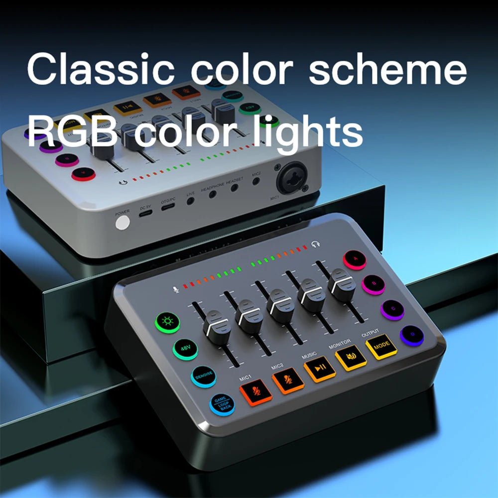 New Gaming Audio Mixer Streaming 5-Channel RGB Mixer with XLR Microphone Interface for Game Voice Podcast Live Streaming Allinoneshop-24