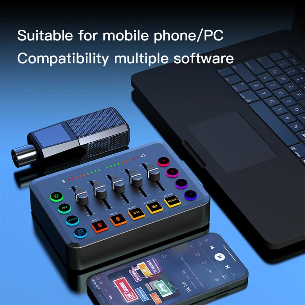 New Gaming Audio Mixer Streaming 5-Channel RGB Mixer with XLR Microphone Interface for Game Voice Podcast Live Streaming Allinoneshop-24