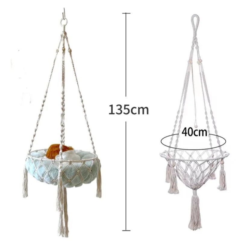 New Pet Hammock Cat Swing Hand Woven Cotton Rope Cats Hanging Basket Kitten Hanging String Den Indoor Pend Nest Pets Supplies Allinoneshop-24