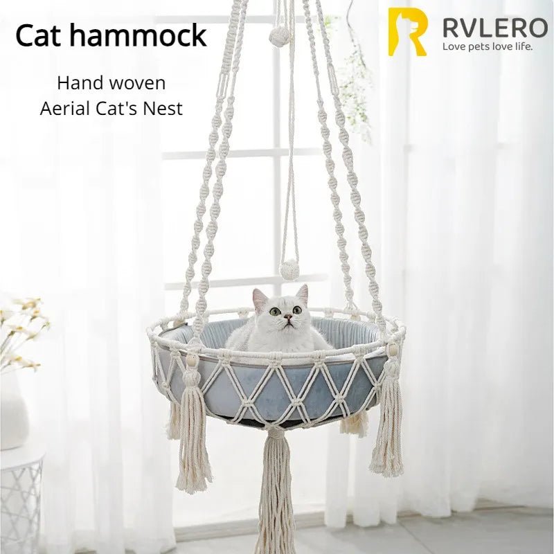 New Pet Hammock Cat Swing Hand Woven Cotton Rope Cats Hanging Basket Kitten Hanging String Den Indoor Pend Nest Pets Supplies Allinoneshop-24