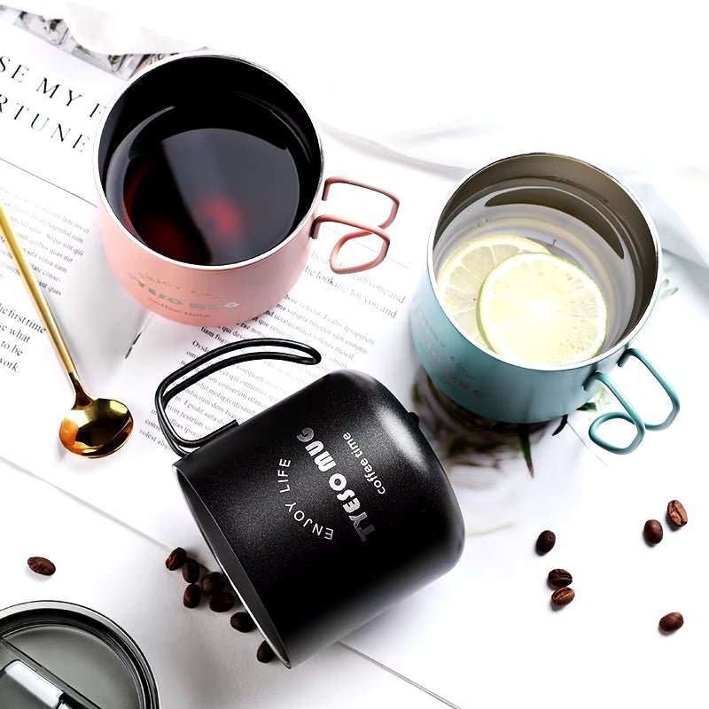 Nordic Style Metal Coffee Cup with Lid Office Workers Portable Coffe Milk Breakfast TYESO Mug Tazze Colazione Caneca Criativa Allinoneshop-24