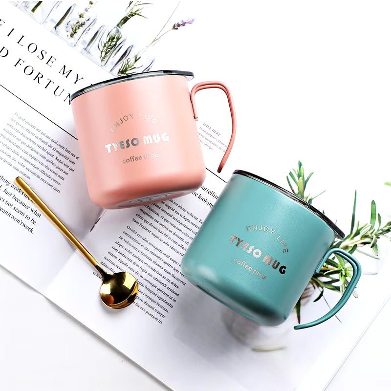 Nordic Style Metal Coffee Cup with Lid Office Workers Portable Coffe Milk Breakfast TYESO Mug Tazze Colazione Caneca Criativa Allinoneshop-24