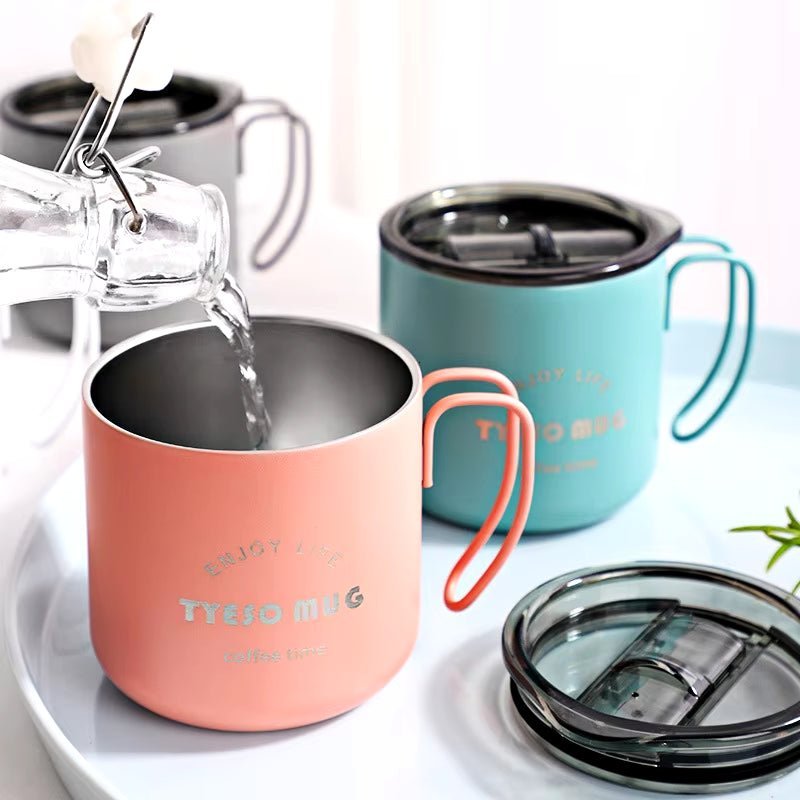 Nordic Style Metal Coffee Cup with Lid Office Workers Portable Coffe Milk Breakfast TYESO Mug Tazze Colazione Caneca Criativa Allinoneshop-24