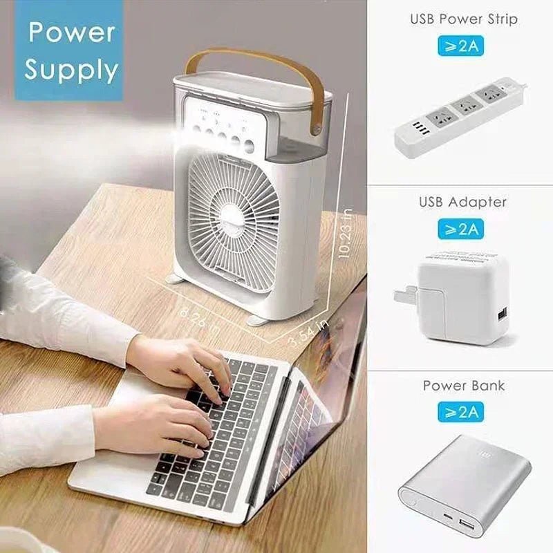 Portable Air Conditioner Fan Household Hydrocooling Water Mist Cooler Portable Air Adjustment for Office 3 Speed Fan Allinoneshop-24