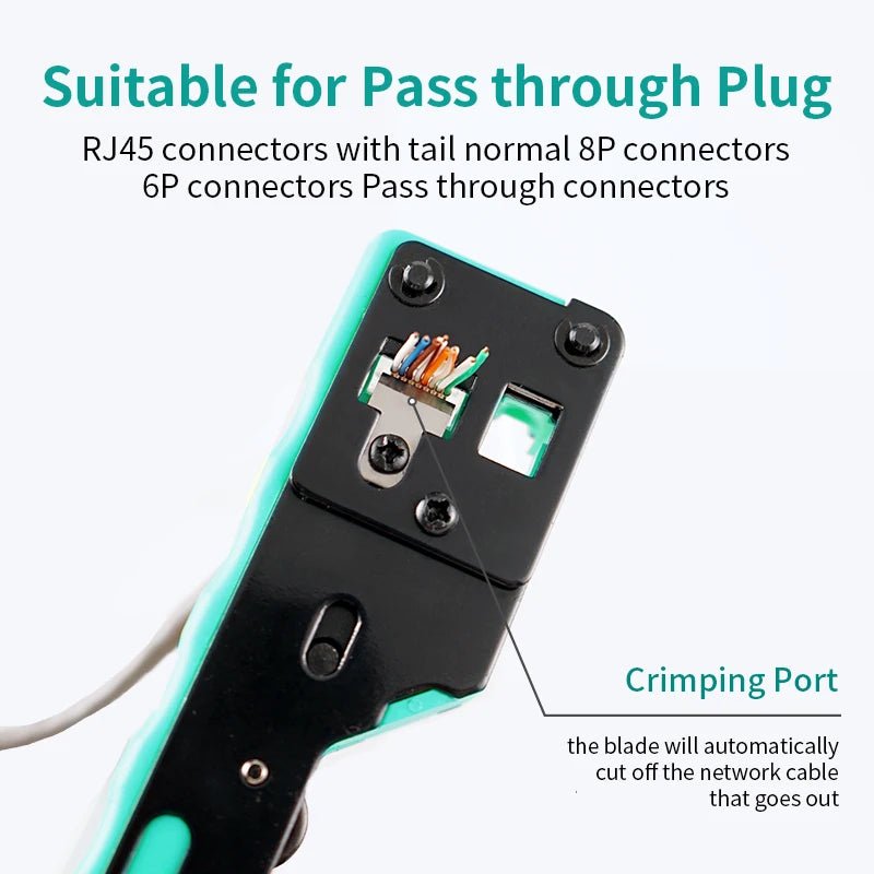 RJ45 Crimping Tool Ethernet Crimper for Cat6 Cat5 Cat5E RJ45 Pass through Connectors and RJ12 Ends Allinoneshop-24
