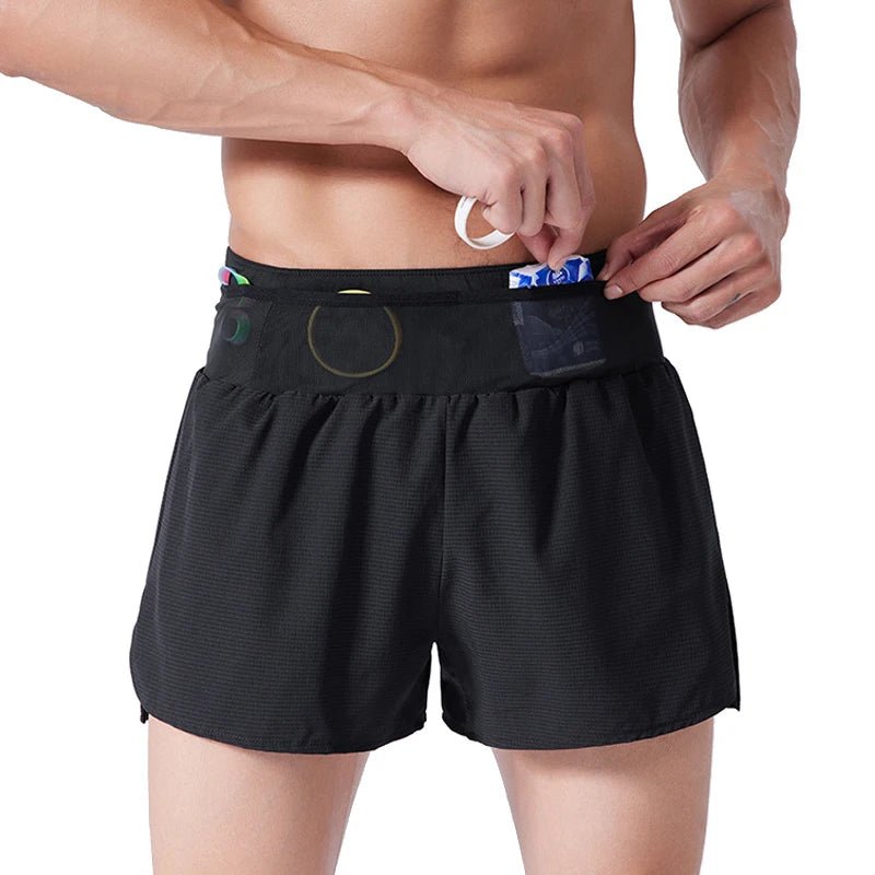 (S - 4XL)Men Women Teens Double Layer Quick Dry Marathon Running Sport Shorts with Zipper Pocket Trackless Fitness Training Shorts - Allinoneshop - 24