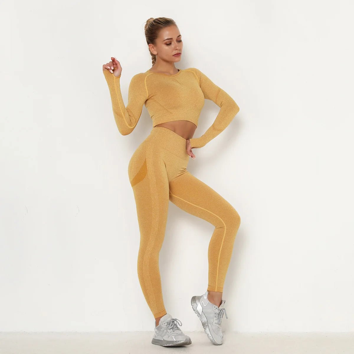 Seamless Women Gym Set Long Sleeve Top Belly Control High Waist Sport Leggings Gym Clothes Girls Tracksuit Sport Suit Sportwear Allinoneshop-24