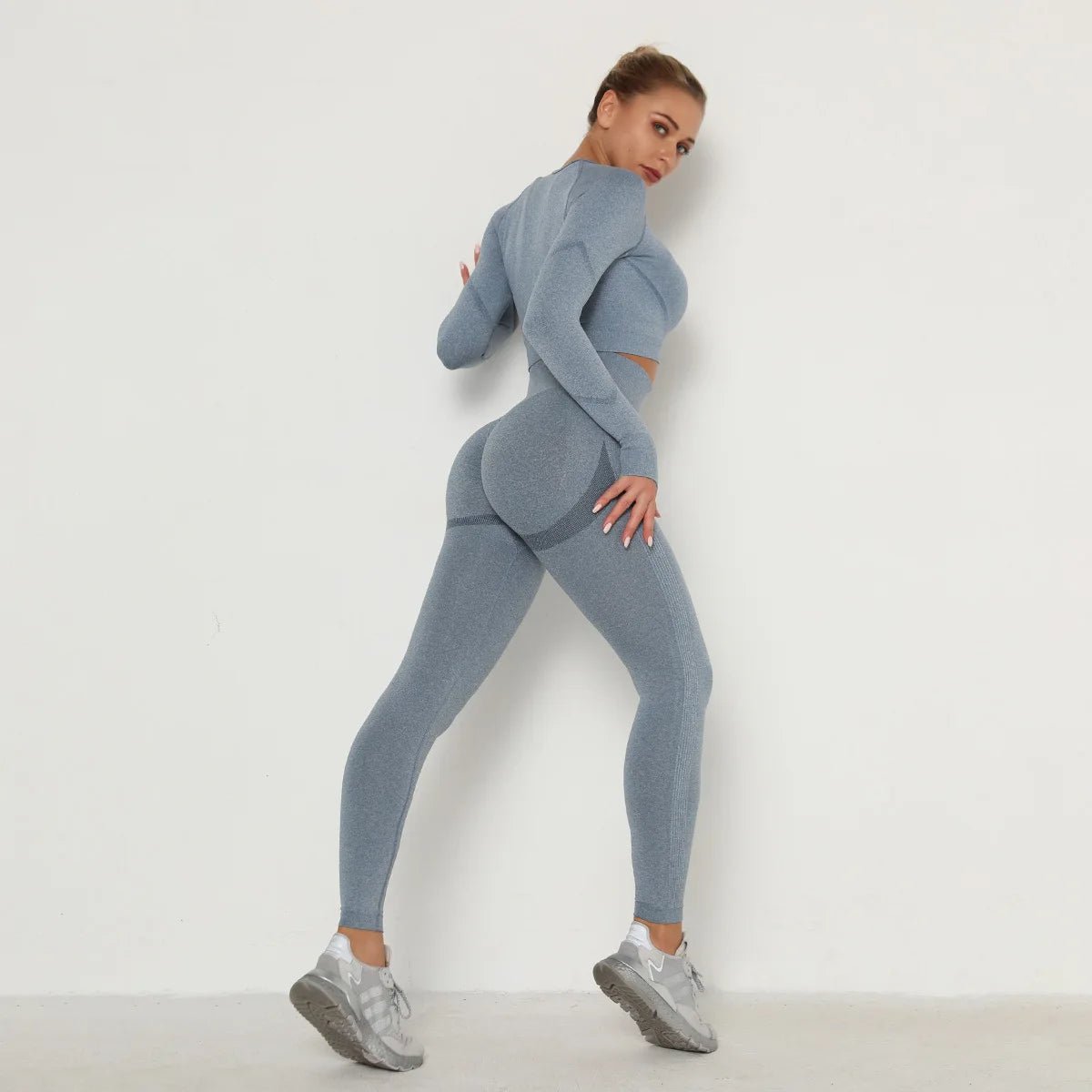 Seamless Women Gym Set Long Sleeve Top Belly Control High Waist Sport Leggings Gym Clothes Girls Tracksuit Sport Suit Sportwear Allinoneshop-24