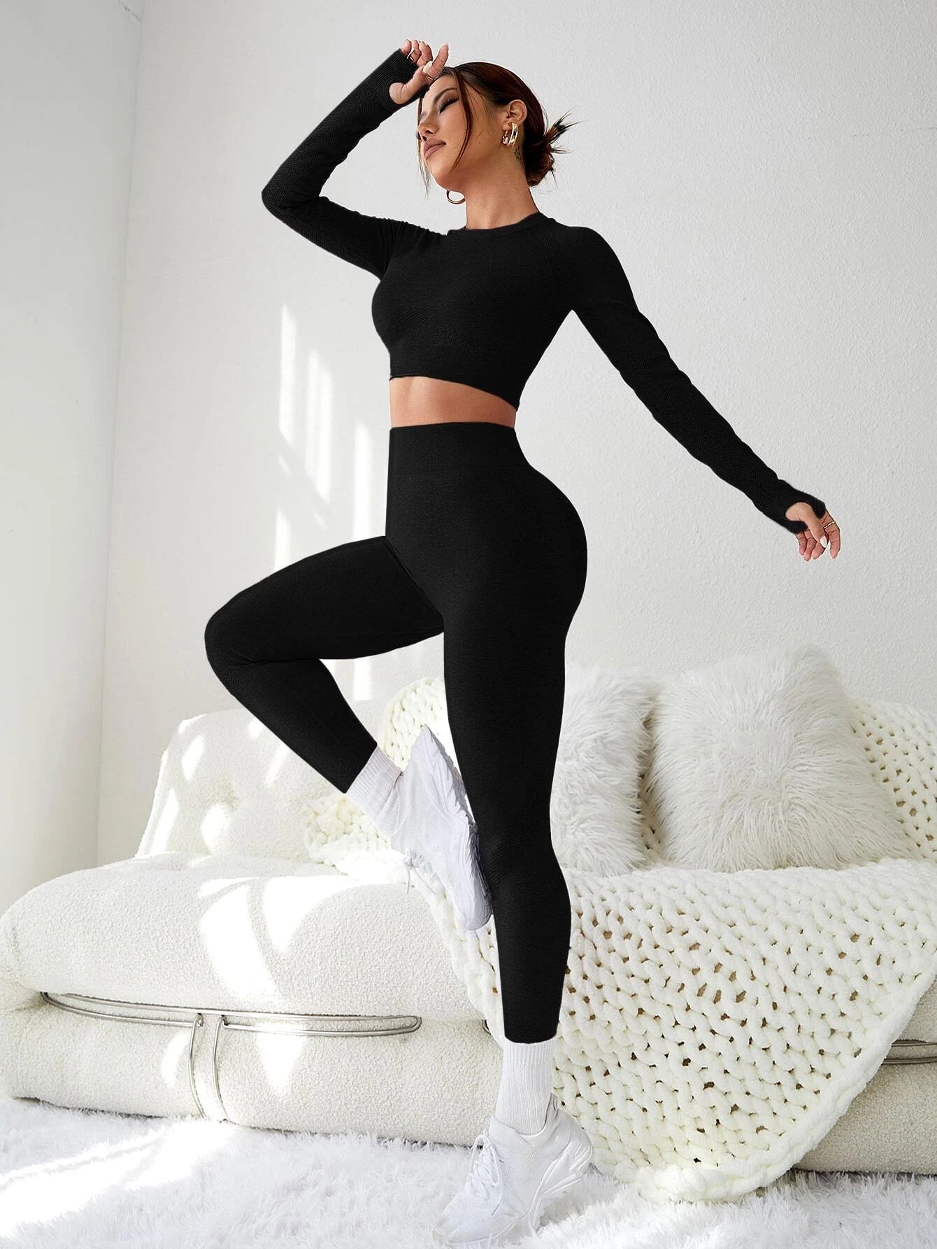 Seamluxe Sport Cut & Back Thumb Holes Sports Set Workout Women Setwomen Workout Set Allinoneshop-24