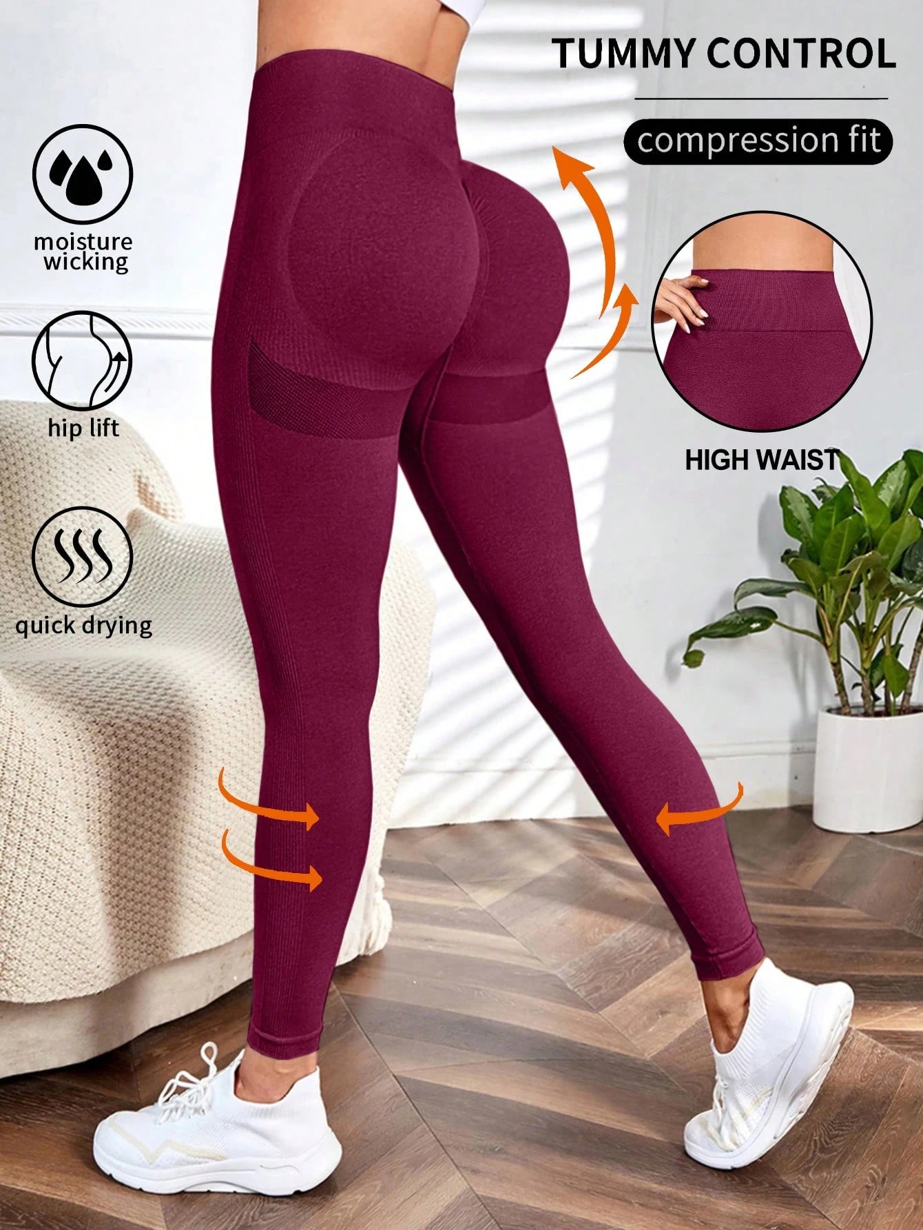 Seamluxe Sport Yoga Leggings Seamless Wide Waistband Scrunch Butt Gym Leggings for Chinese New Year Allinoneshop-24