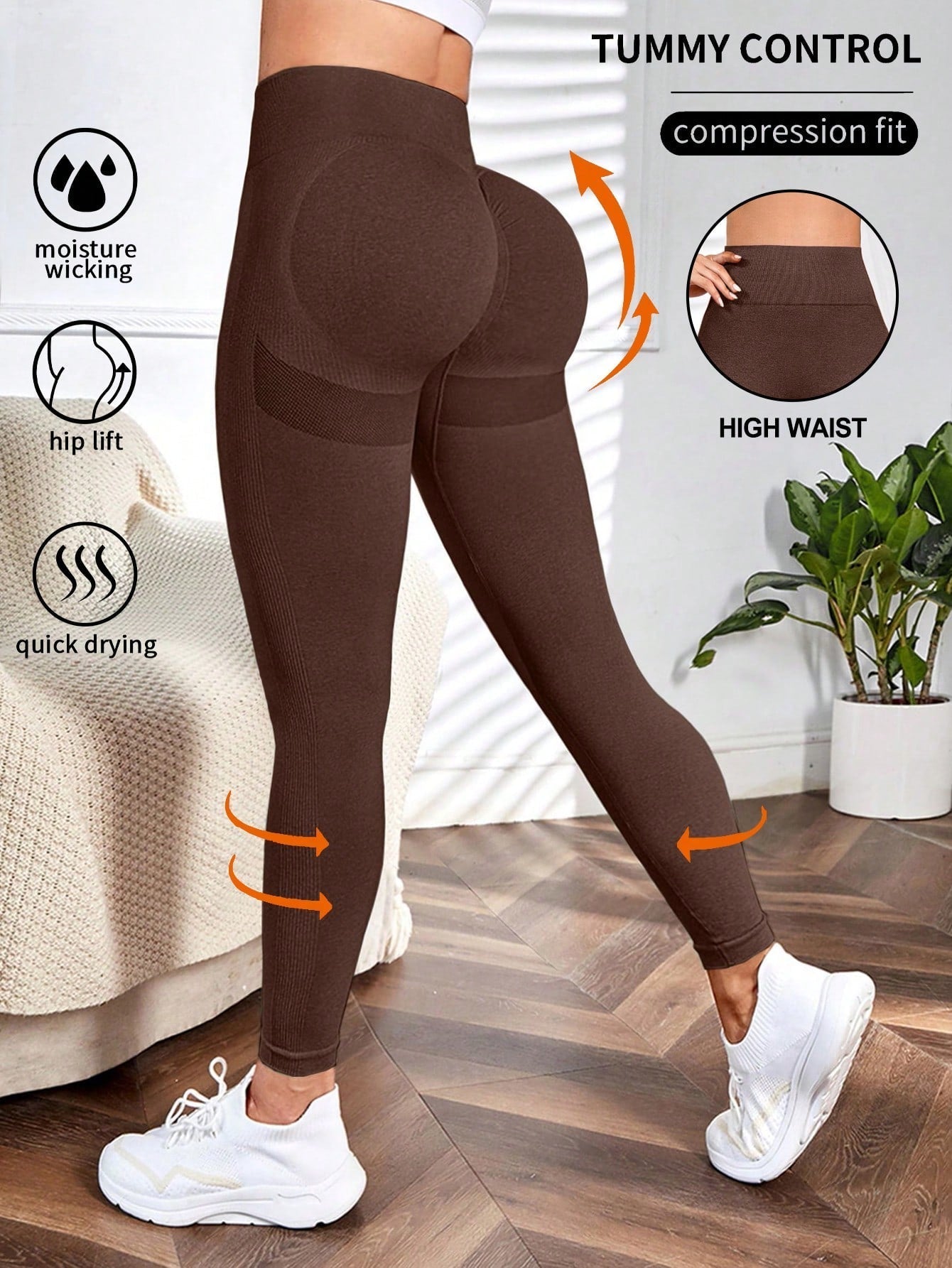 Seamluxe  Sport Yoga Leggings Seamless Wide Waistband Scrunch Butt Training Tights Allinoneshop-24