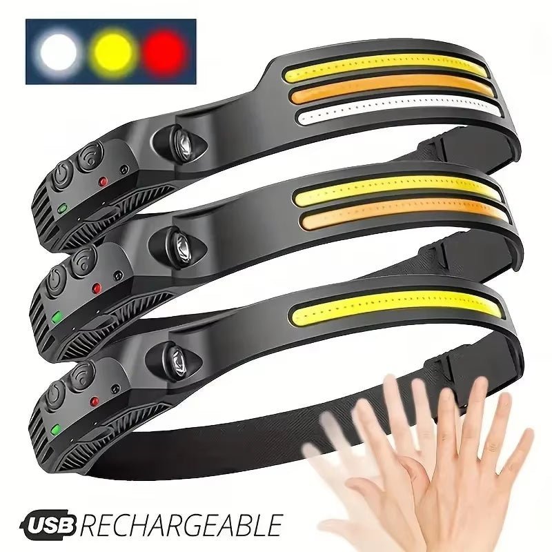 Sensor Headlamp COB LED Head Lamp Flashlight USB Rechargeable Head Torch 5 Lighting Modes Head Light with Built-In Battery Allinoneshop-24