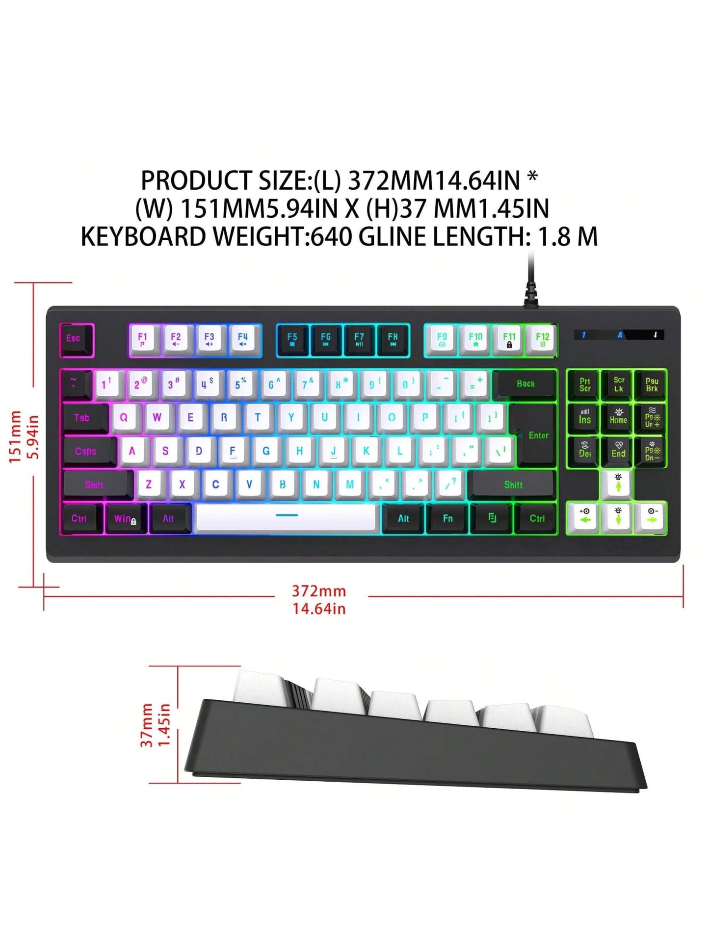 Snpurdiri Snpurdiri Rgb Illuminated, Compact Gaming Keyboard, Usb Cable 87-Key Gaming Keyboard, Led Rainbow Backlit Keyboard, Membrane Keyboard, Suitable for Laptop, Pc Gaming, and Work Keyboard Allinoneshop-24