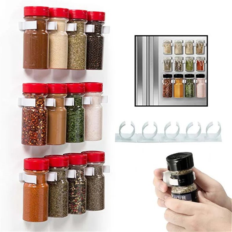 Spice Bottle Rack Kitchen Storage Rack Wall Mount Jars Holder Tools Plastic Clip Jar Rack Cabinet Door Hooks Ingredient Spice Allinoneshop-24