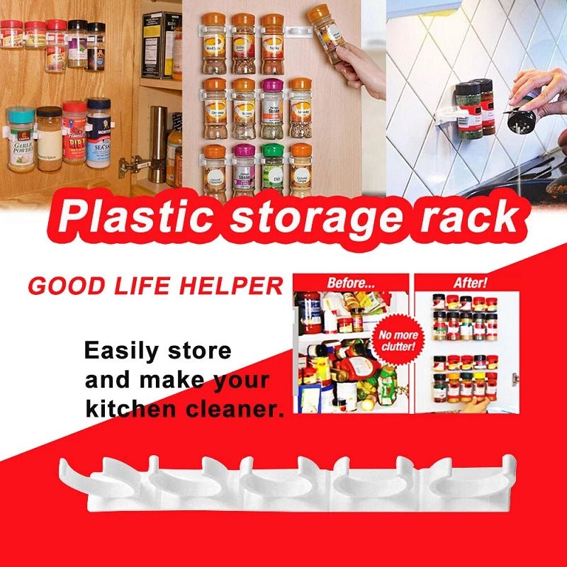 Spice Bottle Rack Kitchen Storage Rack Wall Mount Jars Holder Tools Plastic Clip Jar Rack Cabinet Door Hooks Ingredient Spice Allinoneshop-24