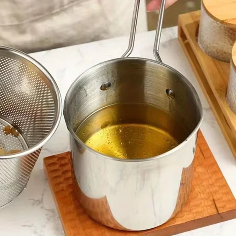 Stainless Steel Fryer with French Fries and Chicken Wings, Household Small Oil Pot with Filter Screen, Tianfu Luo Pot Allinoneshop-24