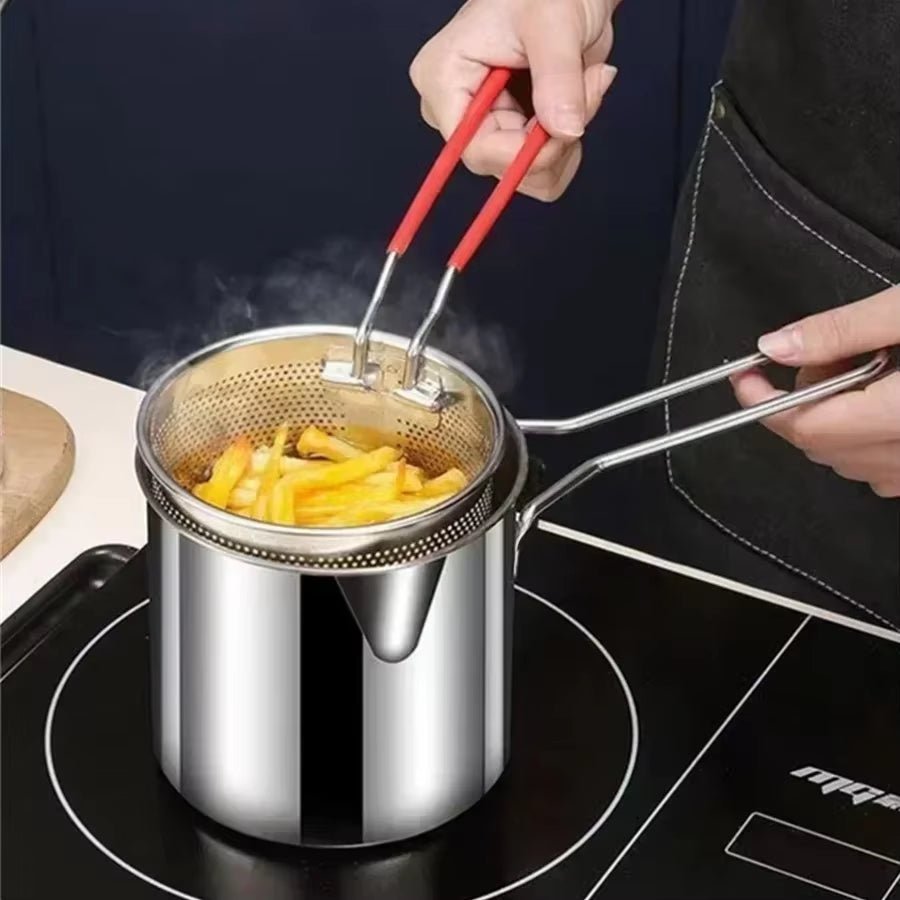 Stainless Steel Fryer with French Fries and Chicken Wings, Household Small Oil Pot with Filter Screen, Tianfu Luo Pot Allinoneshop-24