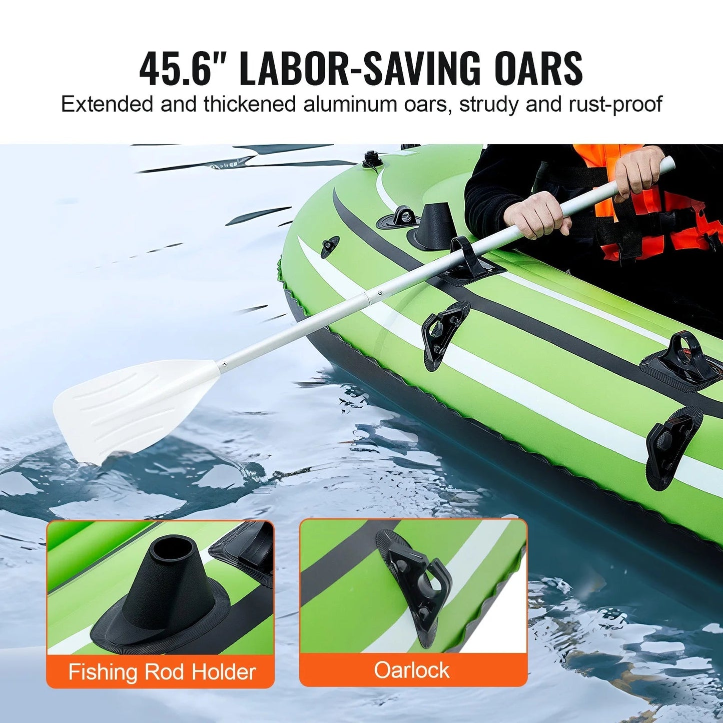 Succebuy Inflatable Boat 4-Person Inflatable Fishing Boat Strong Portable Boat Raft Kayak 45.6" Aluminum Oars High Output Pump Allinoneshop-24