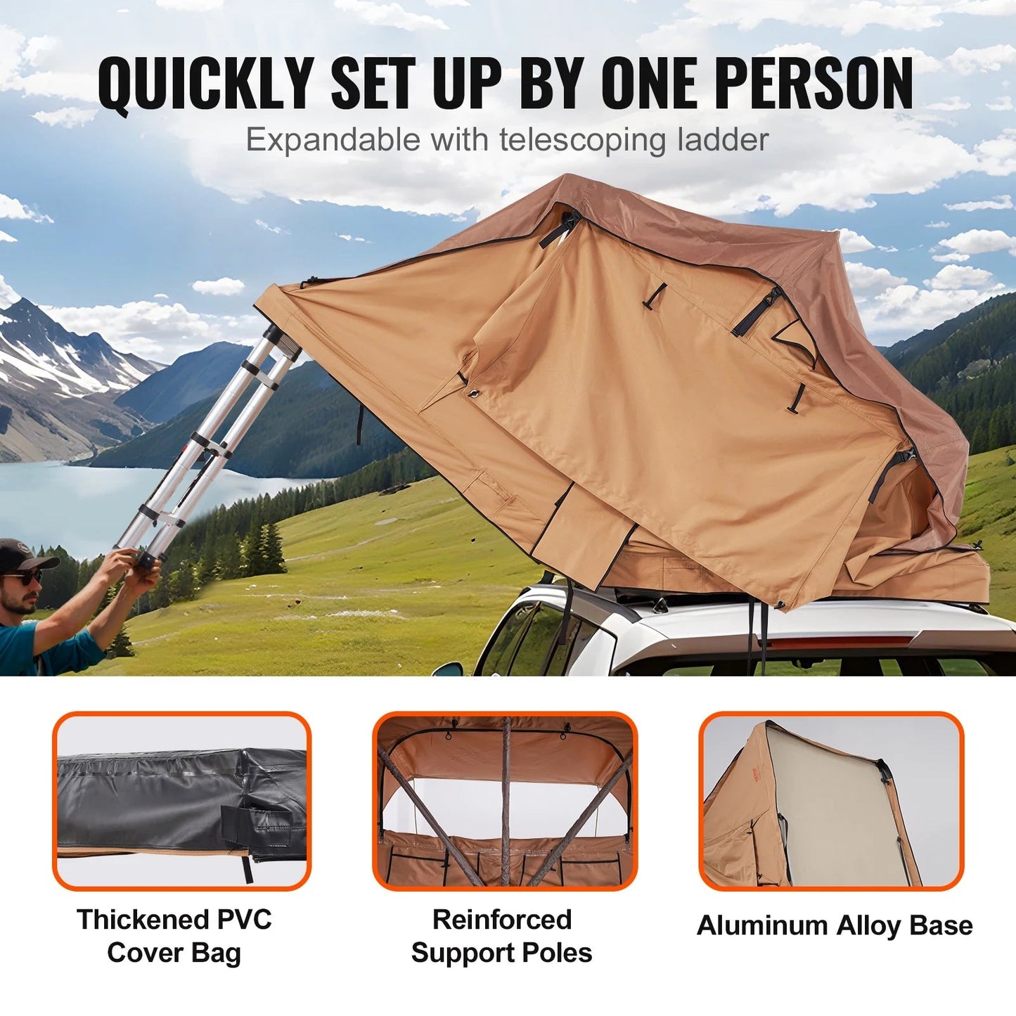 Succebuy Rooftop Tent Hardshell Folding Tent with Telescopic Ladder Mattress PVC Cover Bag Waterproof Jeep SUV Van Pickup Truck Allinoneshop-24