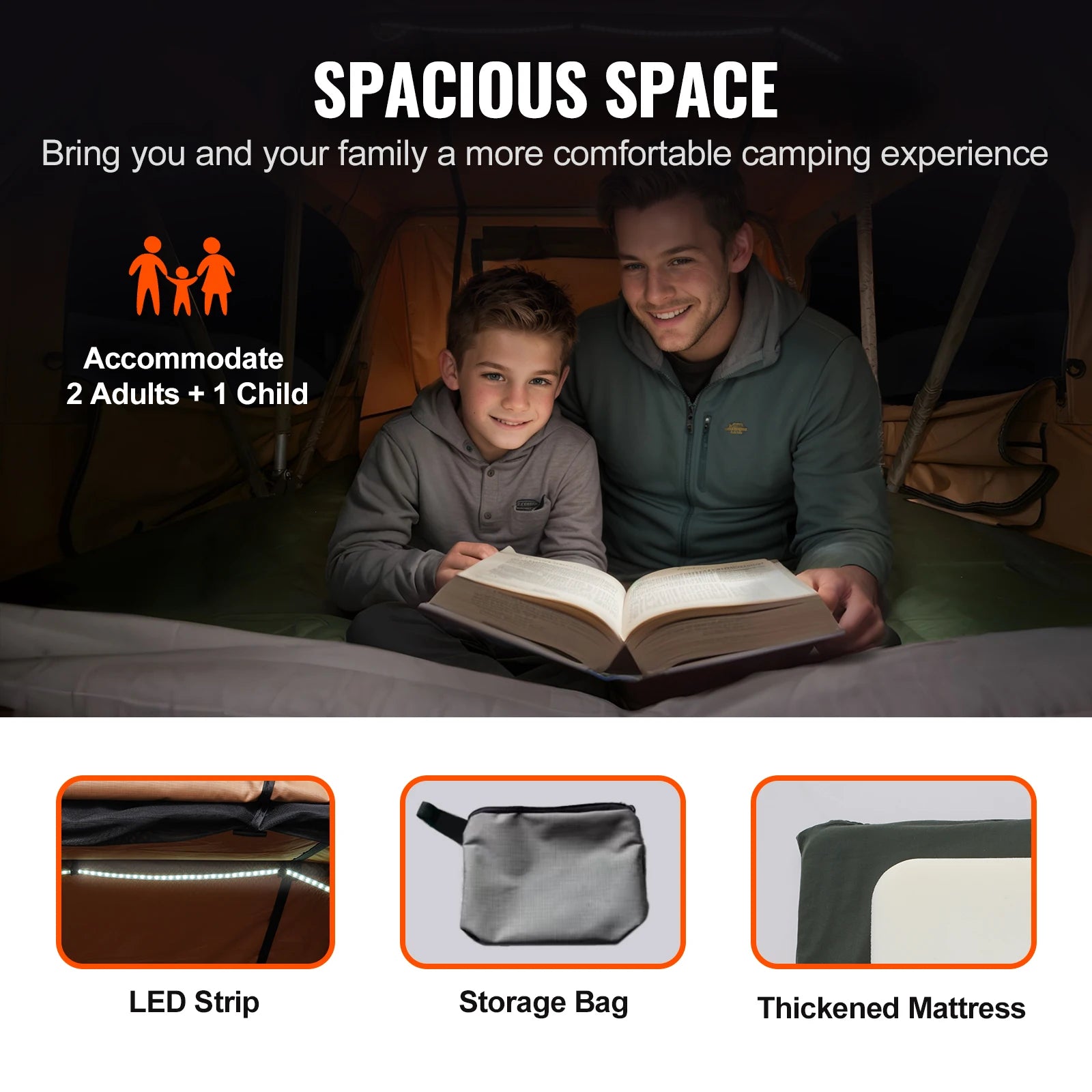 Succebuy Rooftop Tent Hardshell Folding Tent with Telescopic Ladder Mattress PVC Cover Bag Waterproof Jeep SUV Van Pickup Truck Allinoneshop-24