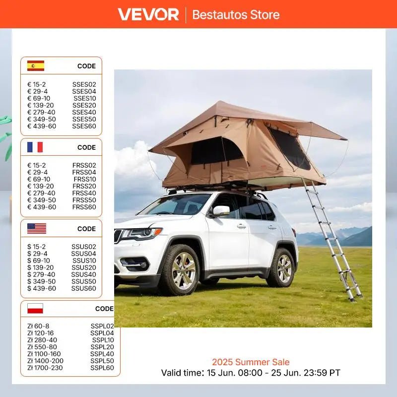 Succebuy Rooftop Tent Hardshell Folding Tent with Telescopic Ladder Mattress PVC Cover Bag Waterproof Jeep SUV Van Pickup Truck Allinoneshop-24