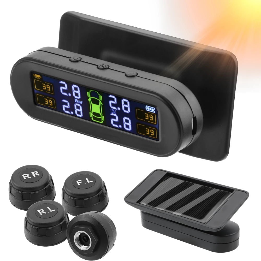 Tire Pressure Monitoring System Temperature Warning Fuel save with 4 External Sensors Solar TPMS Car Tyre Pressure Monitor Allinoneshop-24