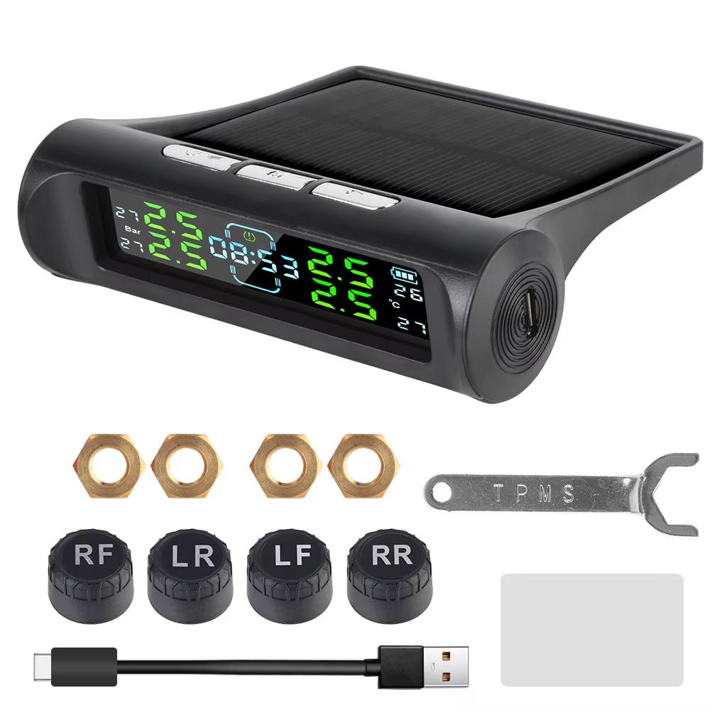 Tire Pressure Monitoring System Temperature Warning Fuel save with 4 External Sensors Solar TPMS Car Tyre Pressure Monitor Allinoneshop-24