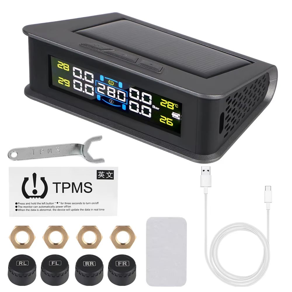 Tire Pressure Monitoring System Temperature Warning Fuel save with 4 External Sensors Solar TPMS Car Tyre Pressure Monitor Allinoneshop-24