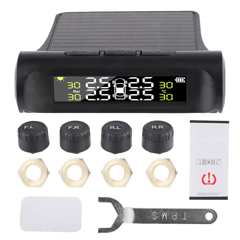 Tire Pressure Monitoring System Temperature Warning Fuel save with 4 External Sensors Solar TPMS Car Tyre Pressure Monitor Allinoneshop-24