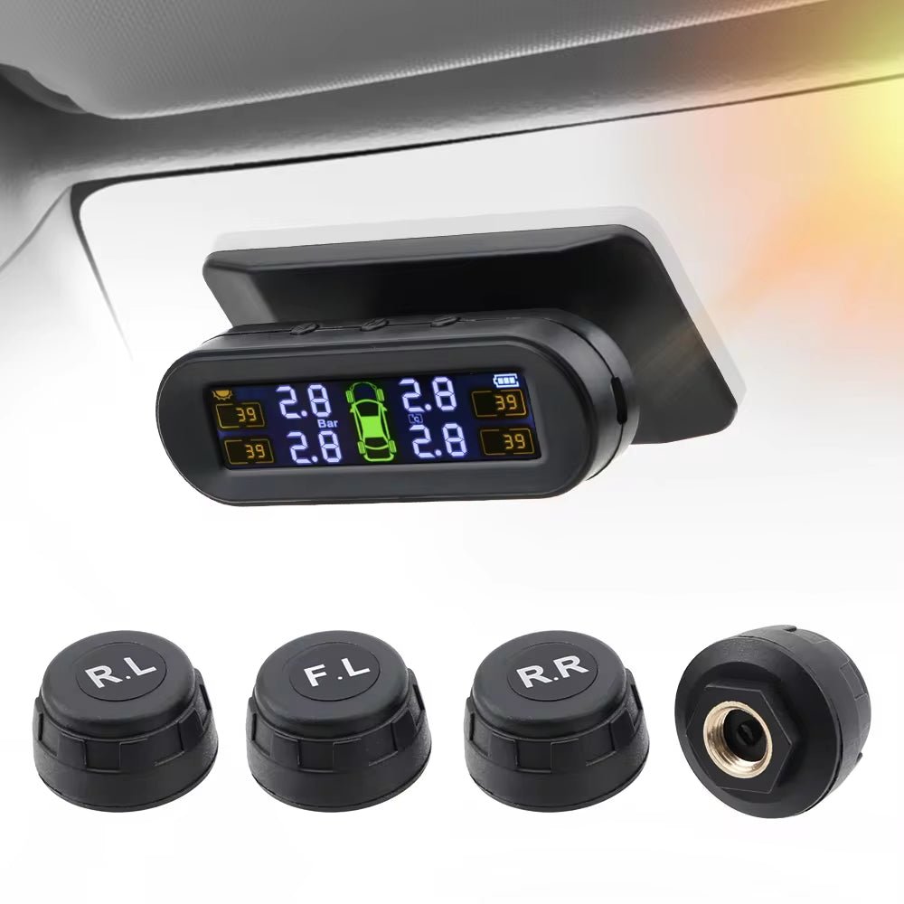 Tire Pressure Monitoring System Temperature Warning Fuel save with 4 External Sensors Solar TPMS Car Tyre Pressure Monitor Allinoneshop-24
