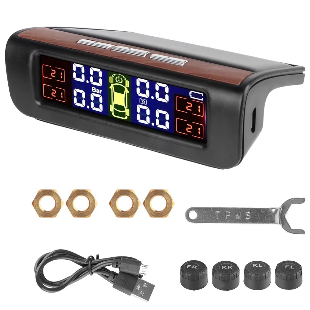 Tire Pressure Monitoring System Temperature Warning Fuel save with 4 External Sensors Solar TPMS Car Tyre Pressure Monitor Allinoneshop-24