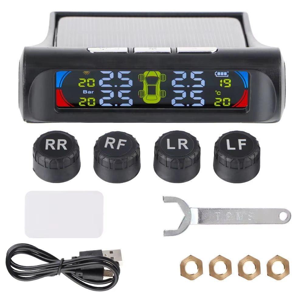 Tire Pressure Monitoring System Temperature Warning Fuel save with 4 External Sensors Solar TPMS Car Tyre Pressure Monitor Allinoneshop-24