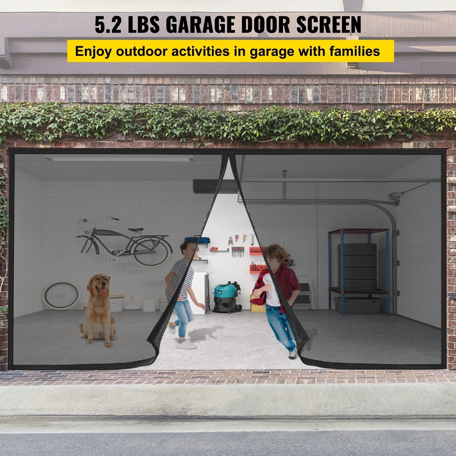 VEVOR Garage Door Screen 16 X 7 Ft for 2 Cars 5.2 Lbs Heavy-Duty Fiberglass Mesh for Quick Entry Self Sealing Magnet Retractable Allinoneshop-24