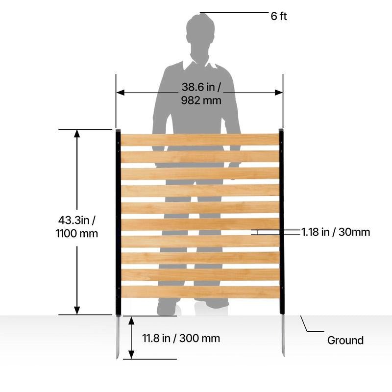 VEVOR Wood Privacy Fence, 38" W X 42" L, 2-Panel Slatted Air Conditioner Fence Screen, Pool Equipment Enclosure with Metal Stakes, Easy DIY Installation, Outdoor Trash Can Hider for Garden Decoration Allinoneshop-24