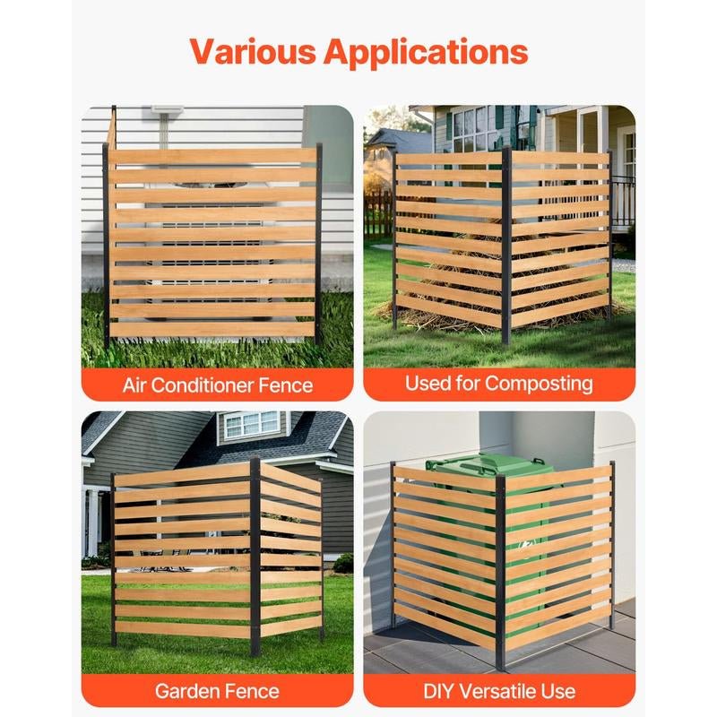 VEVOR Wood Privacy Fence, 38" W X 42" L, 2-Panel Slatted Air Conditioner Fence Screen, Pool Equipment Enclosure with Metal Stakes, Easy DIY Installation, Outdoor Trash Can Hider for Garden Decoration Allinoneshop-24