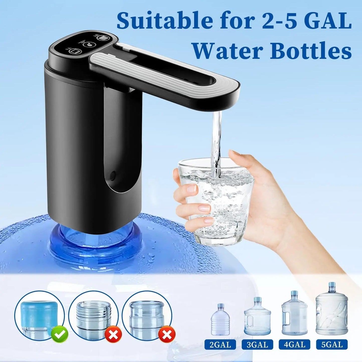 Water Bottle Pump Automatic Water Dispenser for 5 Gallon Bottle Type-C Charging Portable Electric Water Dispenser Pump (Black) Allinoneshop-24