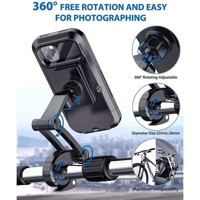 Waterproof Motorcycle Bike Mobile Phone Holder Universal Bicycle GPS 360°Swivel Phone Mount Allinoneshop-24