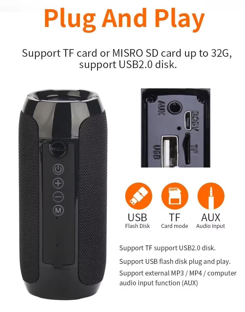 Waterproof Portable Bluetooth-Compatible Speaker Wireless Column Sound Subwoofer Music Center System Loudspeaker AUX FM Radio Allinoneshop-24