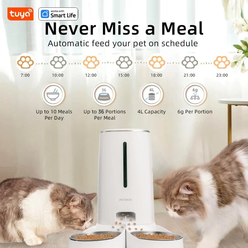 Wifi Automatic Cat Feeders for 2 Cats, 4L Cat Food Dispenser with APP Control, Double Stainless Steel Bowls, Low Food Alarms Allinoneshop-24