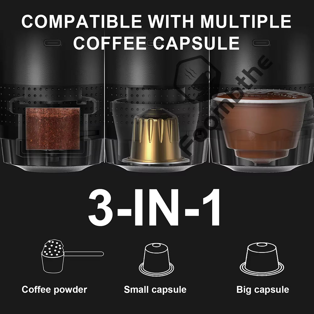 Wireless Electric Portable Espresso Coffee Machine for Car & Home Camping Coffee Maker 3-In-1 Capsule Powder Travel Coffee Maker Allinoneshop-24