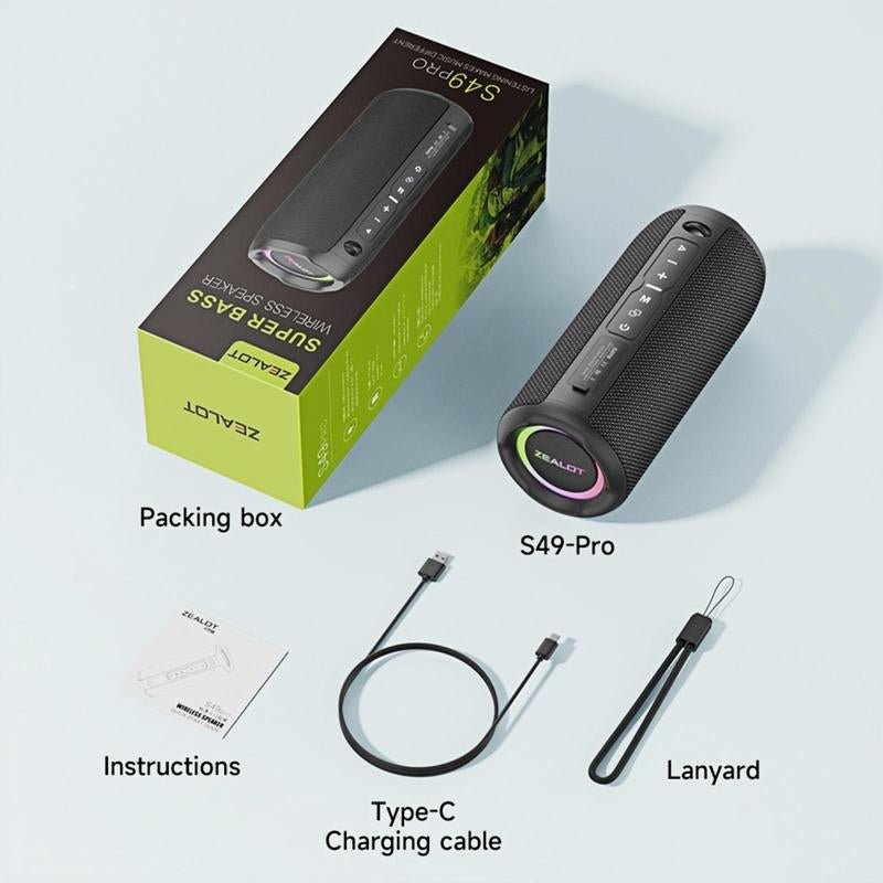 ZEALOT S49Pro Wireless Portable Speaker, 20W High Power Long Endurance Waterproof Speaker with RGB Light Effect, Rechargeable Speaker, High Power Speaker, Bluetooth-Compatible Speaker for Indoor, Outdoor, Hiking, Camping Allinoneshop-24