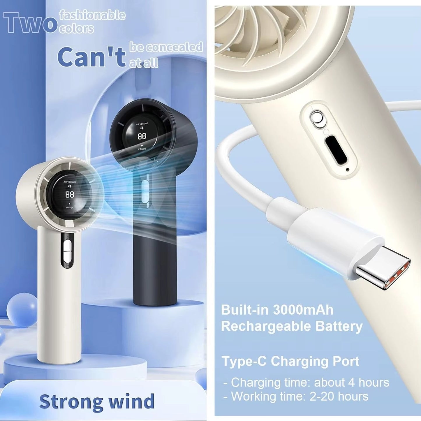 100 Gears Portable Handheld High-Speed Mini Fan LED Power Display Outdoor High-Speed Handheld Small Fan Allinoneshop-24