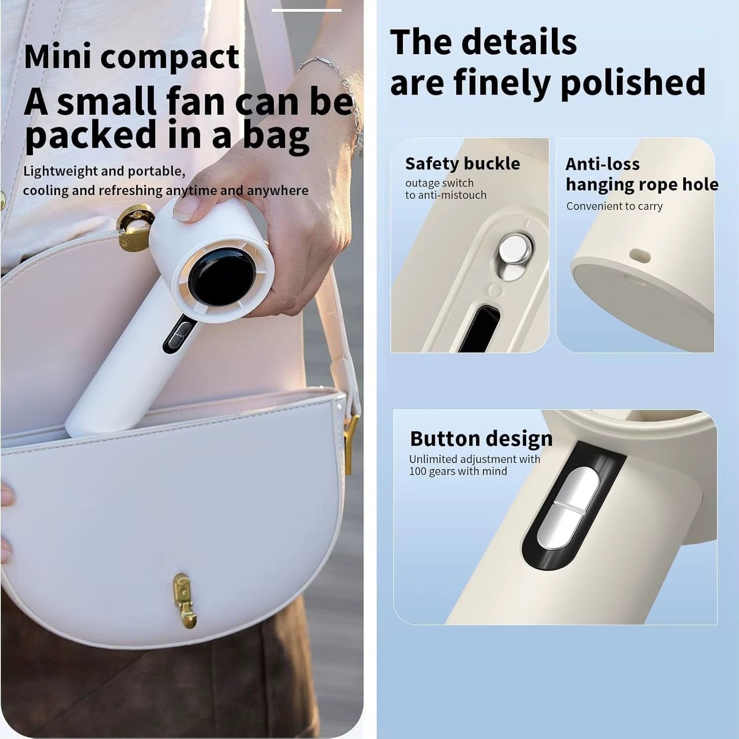 100 Gears Portable Handheld High-Speed Mini Fan LED Power Display Outdoor High-Speed Handheld Small Fan Allinoneshop-24