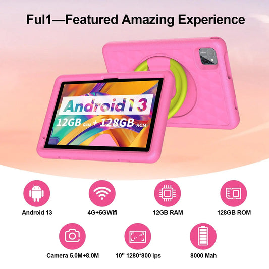 10.1 Inch Tablet for Kids, Android 13, Octa - Core, 4G LTE Dual SIM, Parental Control, 12GB RAM(6+6 Expand)/128 GB Storage - Allinoneshop - 24